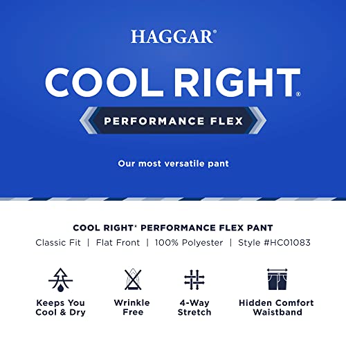 Haggar Men's Cool Right Performance Flex Solid Classic Fit Flat Front Pant-Reg. and Big & Tall Sizes, Midnight, 42W x 30L