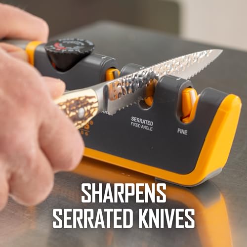 Smith's Adjustable Angle 2-Stage Knife Sharpener - Grey/Yellow, Restores Blades for Hunting, Pocket & Serrated Knives