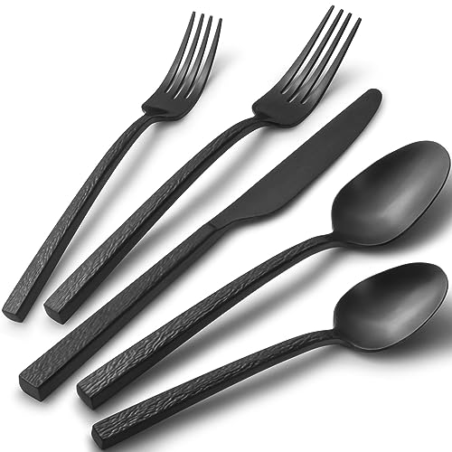 Alata Ripple 20-Piece Black Silverware Set Stainless Steel Flatware Set,Service for 4,Cutlery Set,Dishwasher Safe