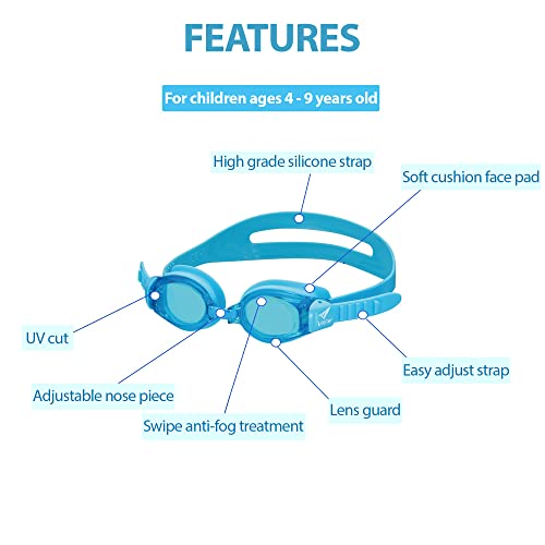 VIEW Swimming Gear V-730JASA SWIPE Youth Swim Goggles, Aquamarine