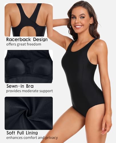 beautyin Swimsuit for Women One Piece Athletic Racerback Training Bathing Suit Black