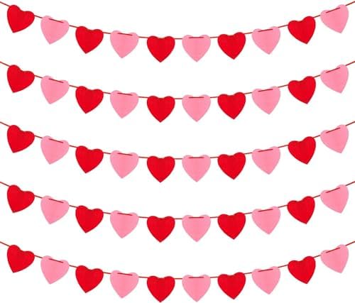 Valentines Day Decor Felt Heart Garland,Valentines Day Decorations Pink & Red Hanging String Hearts - NO DIY,Valentine's Day Banner Decor for Home Office Wedding Anniversary Birthday Party Supplies