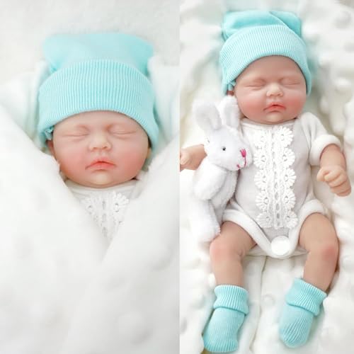 Mire & Mire 7 inch Full Body Silicone Baby Dolls That Look Real,Not Vinyl Dolls,Real Platinum Doll Bald,Soft Lifelike Newborn - Boy（C）