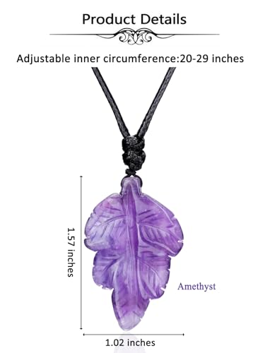 Top Plaza Amethyst Healing Crystal Stone Necklace for Women Men Carved Natural Gemstone Leaf Pendant Necklace Spiritual Jewelry Christmas Gifts