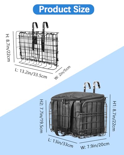 Zacro Bike Basket Front/Rear, Folding Bicycle Basket with Removable Liner Bag, Large Quick Release Design Metal Ebike Basket for Adult Women/Men Carrying Dogs, Pets, Fruit & Grocery