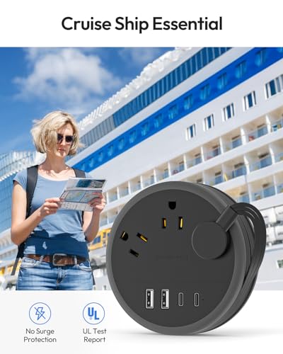 NTONPOWER Flat Plug Extension Cord, 2 USB C Travel Power Strip with 3 Outlets 4 USB Ports, 4ft Flat Extension Cord, Portable Power Strip Mountable for Travel Cruise Ship Essentials Home Black