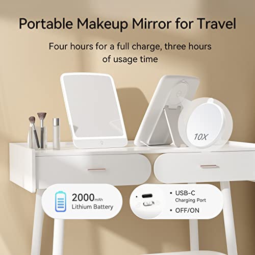 POPLIZZ 11" x 8" Portable Makeup Mirror with Light, Folding Mirror with 83 LED Lights for Desk, 2000 mAh USBC Rechargeable Travel Makeup Mirror