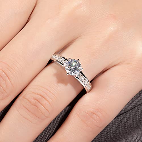 Moissanite Engagement Rings 1.27cttw D Color VVS1 Clarity Round Brilliant Cut Channel Set Lab Created Diamond S925 Sterling Silver 6 Prong Solitaire Promise Wedding Rings Christmas Gift for Women with Certificate(5)