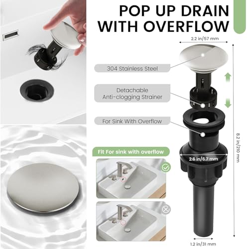 M OUDEMEI 3 Holes Waterfall Bathroom Faucet, 8 Inch Widespread Bathroom Sink Faucet, Two Handles Lavatory Vanity Sink Faucets with Pop-up Drain (Brushed Gold)