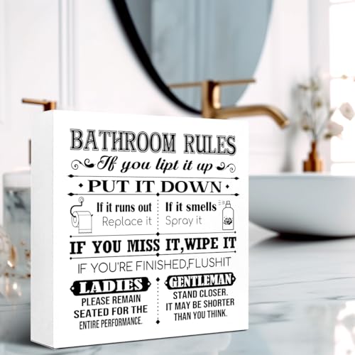 Funny Bathroom Wood Block Signs,Better Late than Ugly Wooden Box Sign for Bathroom Shelf Toilet Restroom Home Tabletop Desk Decor,Rustic Bathroom Sign Decor V576