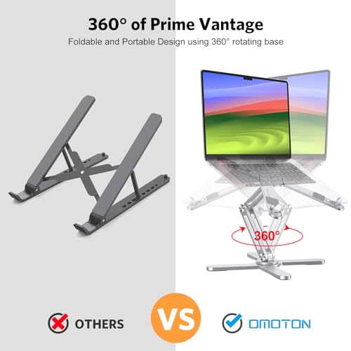 OMOTON 360 Rotating Laptop Stand Riser for Desk, Ergonomic Foldable Computer Stand Adjustable Height Angles for Collaborative Work, Easy Storage Fit Macbooks,All Laptops up to 16 inches, Silver