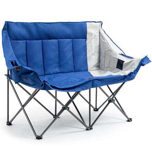 Dowinx Double Camping Chair Portable Folding Outdoor Loveseat with Side Pockets, Lawn Chair Camping Couch for Beach/Outdoor/Patio, Padded Seats & Armrests Supports up to 440lbs, (Blue PRO)