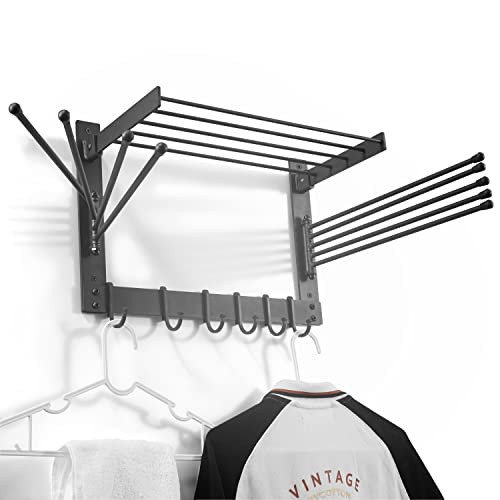 BATODA Wall-Mounted Steel Clothes Drying Rack - Swivel Towel Hanger for Laundry Room & Bathroom - Space Saver (Steel)