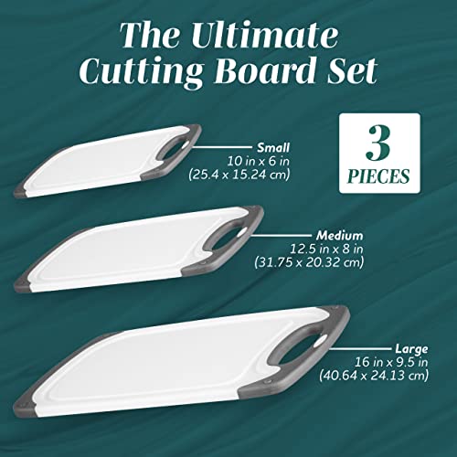 HOMWE Plastic Cutting Boards for Kitchen - 3 Piece Chopping Board Set w/Easy Grip Handles