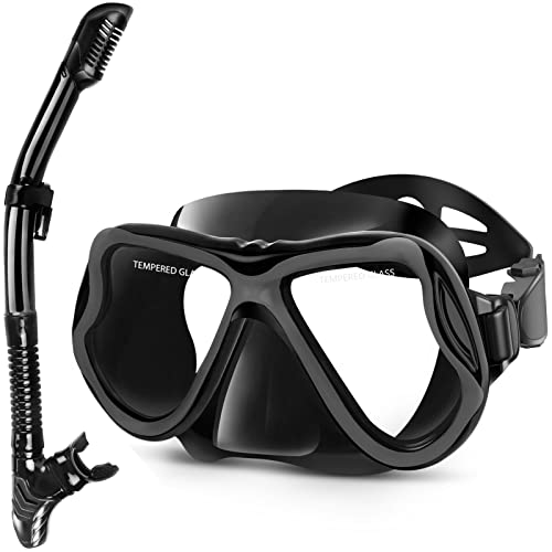 Greatever Dry Snorkel Set,Panoramic Wide View,Anti-Fog Scuba Diving Mask,Professional Snorkeling Gear for Kids