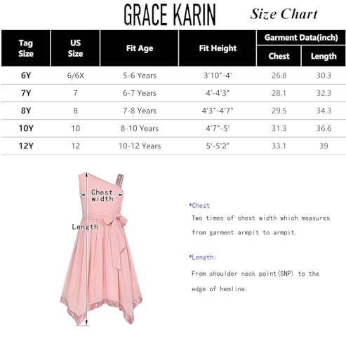 GRACE KARIN Girls One Shoulder Dress Formal Party Chiffon Elegant Fancy Wedding Dress Size 5-6 Pink