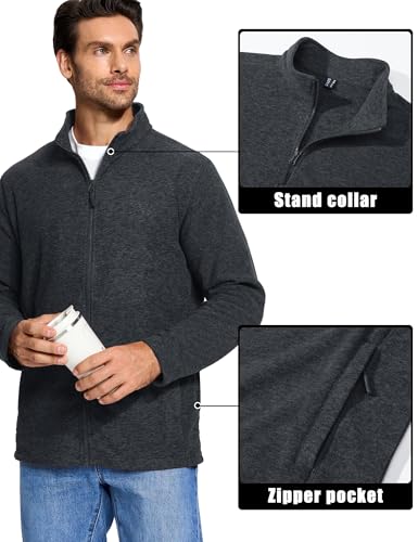 MAGCOMSEN Mens Jackets Full Zip Fleece Warm Jackets Soft Lightweight Casual Work Jacket for Golf Jackets Pink,M