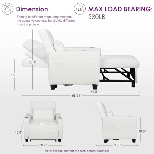 TYBOATLE Sleeper Chair Bed Convertible Recliner Fold Out Chair 3-in-1 Pull Out Reading Beds Living Room Chairs w/USB Cup Holder Side Pocket Armchair Chaise Lounge Chair for Bedoom Small Space