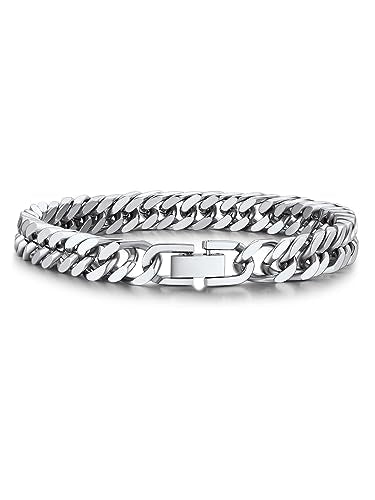 Bandmax Mens Stainless Steel 8MM Chunky Cuban Chain Bracelets for Women Hip Hop Punk Style -7.48"