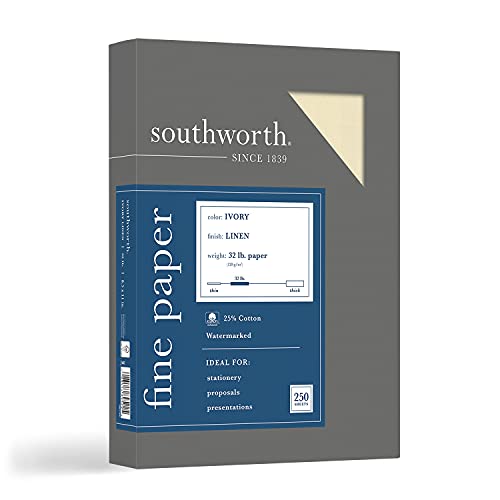 Southworth 25% Business Paper, 8.5" x 11", 32 lb/120 GSM, Linen Finish, Ivory, 250 Count - Packaging May Vary (J568C) (Pack of 2)
