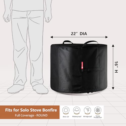Fire Pit Cover - Waterproof 600D Heavy Duty Round Patio Fire Bowl Cover Black (Round - 50”D x 24”H)-Fits 45",46",48”,50" Firepit/Bowl Cover
