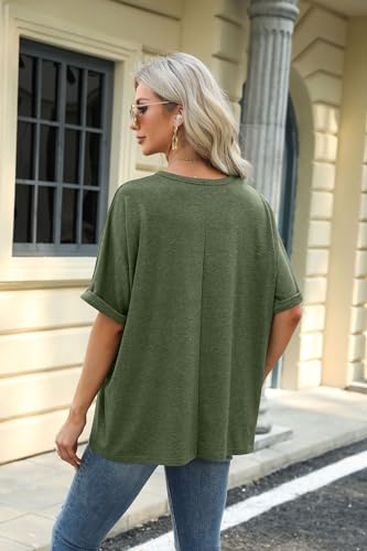 Vidifid Womens Oversized T Shirts Short Sleeve Crewneck Summer Tops Casual Loose Blouse Basic Tee Tops Malachite Green