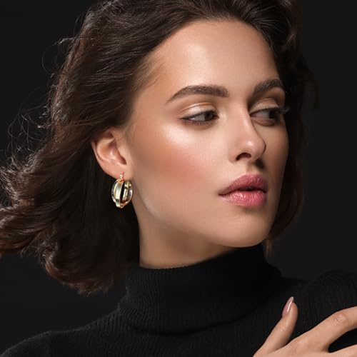 Gold Plated Double Hoop Earrings for Women Handmade Circle Huggie Hoop Earrings Simple Round Dangle Earrings for Gift