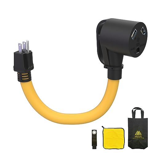 M1A2 30 Amp to 110 RV Adapter Cord, NEMA 5-15P Male to TT-30R Female Electrical Power Dogbone with Grip Handle, Heavy Duty STW 10 Gauge for RV Trailer Camper