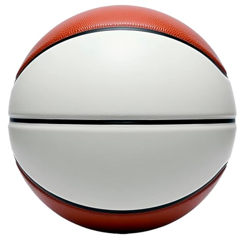 Autograph Blank Regulation Size Basketball with Base | Official Size 7 | Basketball Trophy for Signing with Two Large White and 6 Brown Panels
