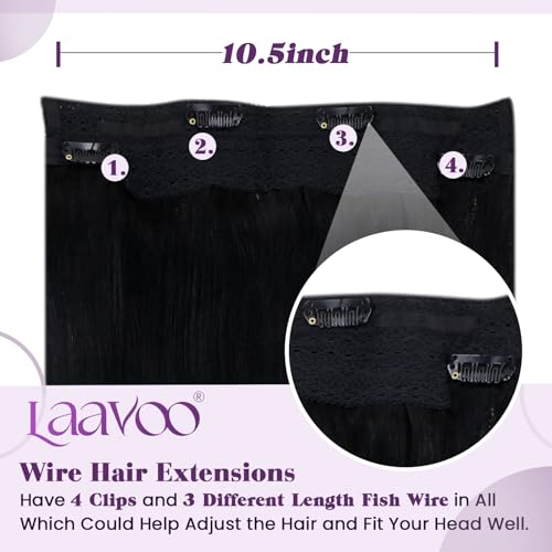 LaaVoo Invisible Wire Hair Extensions Real Human Hair Balayage Brown Highlights Honey Blonde Ombre Wire Human Hair Extensions Fishing Line Extensions 18 Inch 80g