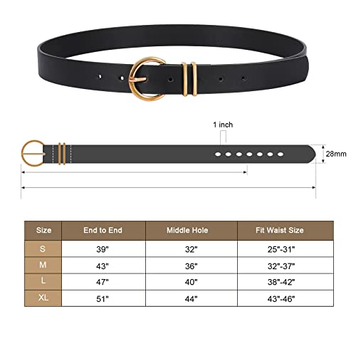 VONMELLI 2 Pack Women's Leather Belts for Jeans Dresses Fashion Gold Buckle Ladies Belt Black+Light Coffee,S