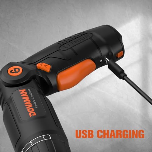DOVAMAN DES01A Electric Screwdriver, 4V Cordless Screwdriver w/ 31 Bits, 3-Position Handle, 2000mAh Battery, LED ＆ Flashlight, 6 Torque, Lightweight Power Screwdriver w/Accessories Case ＆ USB Cable