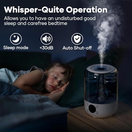 HiLIFE Humidifiers for Bedroom, 3 Times Fog Coverage, 3.2L Ultrasonic Cool Mist Humidifiers for Home Baby Nursery & Plants, Top Fill Air Humidifier Lasts Up to 35 Hours, Auto Shut-Off