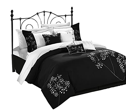 Chic Home 8 Piece Pink Floral Comforter Set, Queen, Black/White