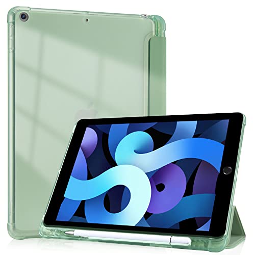 QISHANG Blue Flower Compatible with iPad Mini 4/ Mini 5 Case, Pencil Holder & Clear Transparent Soft TPU Back & Trifold Smart Pad Cover for iPad Mini 4/5 [Support Pencil Wireless Charging]-Green