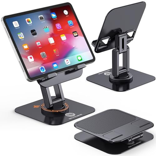 OCYCLONE for iPad Stand 360 Rotating, Adjustable Tablet Stand for Desk, Portable Monitor Tablet Stand Holder Office Accessories Compatible with Kindle 4" - 15.6" Tablet iPad PS iPhone Stand, Black