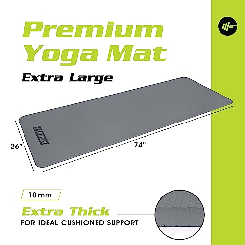 Extra Thick Yoga Mat for Women – TPE 10 mm-Thick Non-Slip Yoga Mat & Nylon Mat Strap – Men’s Fitness & Workout Mats for Home Gym – 26 x 74 In. Indoor-Outdoor Meditation & Exercise Mats by PowX (Blue)
