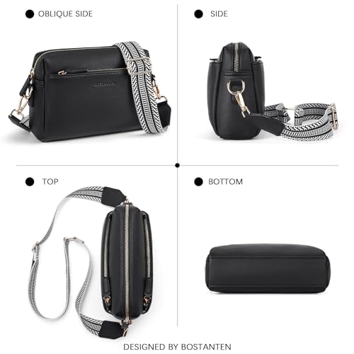 BOSTANTEN Small Crossbody Purse for Women Triple Zip Cell Phone Leather Handbag with Colored Shoulder Strap Pink