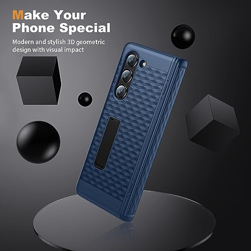 for Samsung Galaxy Z Fold 5 Phone Case: 3D Geometric Design Stand Case with Hinge Protection & Screen Protector - Anti Slip Anti-Scratch Rugged Protective Cover for Samsung Z Fold 5 5G 2023 (Green)