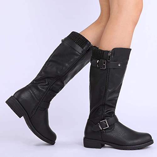 DREAM PAIRS Women's Knee High Boots Comfortable Riding Boots Side Zipper Fall Boots with Buckle,Size 10.5,Brown,DEER