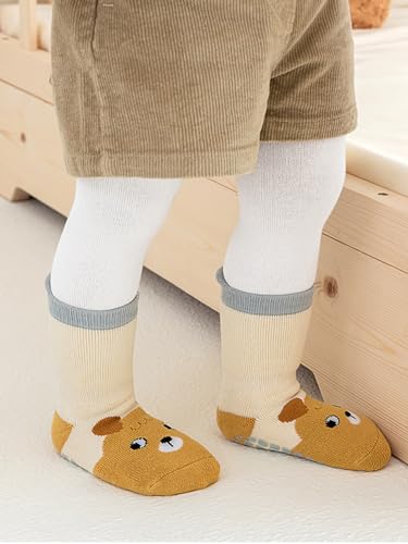 BEHELE Baby Toddler Non-skid Grip Socks Warm Thickened Anti Skid Slipper Crew Socks for Girl Boy Newborn 6 Pairs (US, Age, 0 Months, 12 Months, Style1)