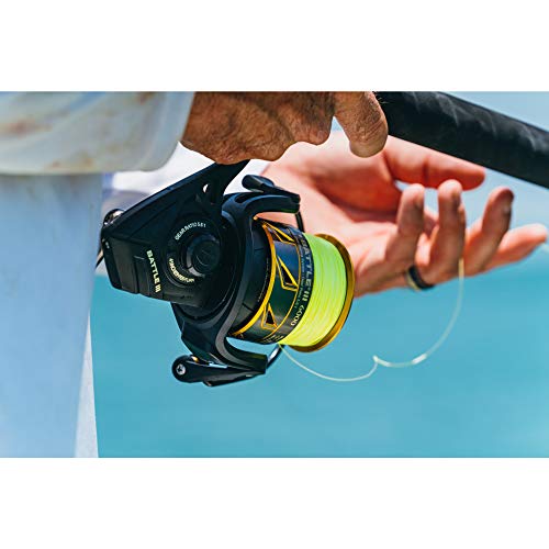 PENN Battle III Spinning Inshore Fishing Reel, HT-100 Front Drag, max of 9lb | 4.0kg, Made with Sturdy All-Aluminum Composition for Durability, Black Gold, 1000