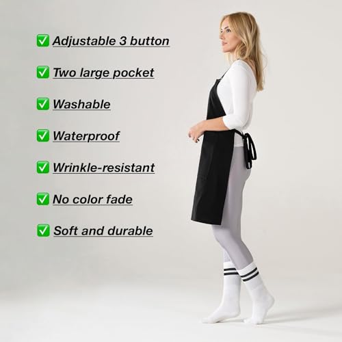 TOSHE Kitchen Apron Waterdrop Resistant Cotton Apron with adjustable Aprons for Women with Pockets 10 Color option Cooking White Apron(White)