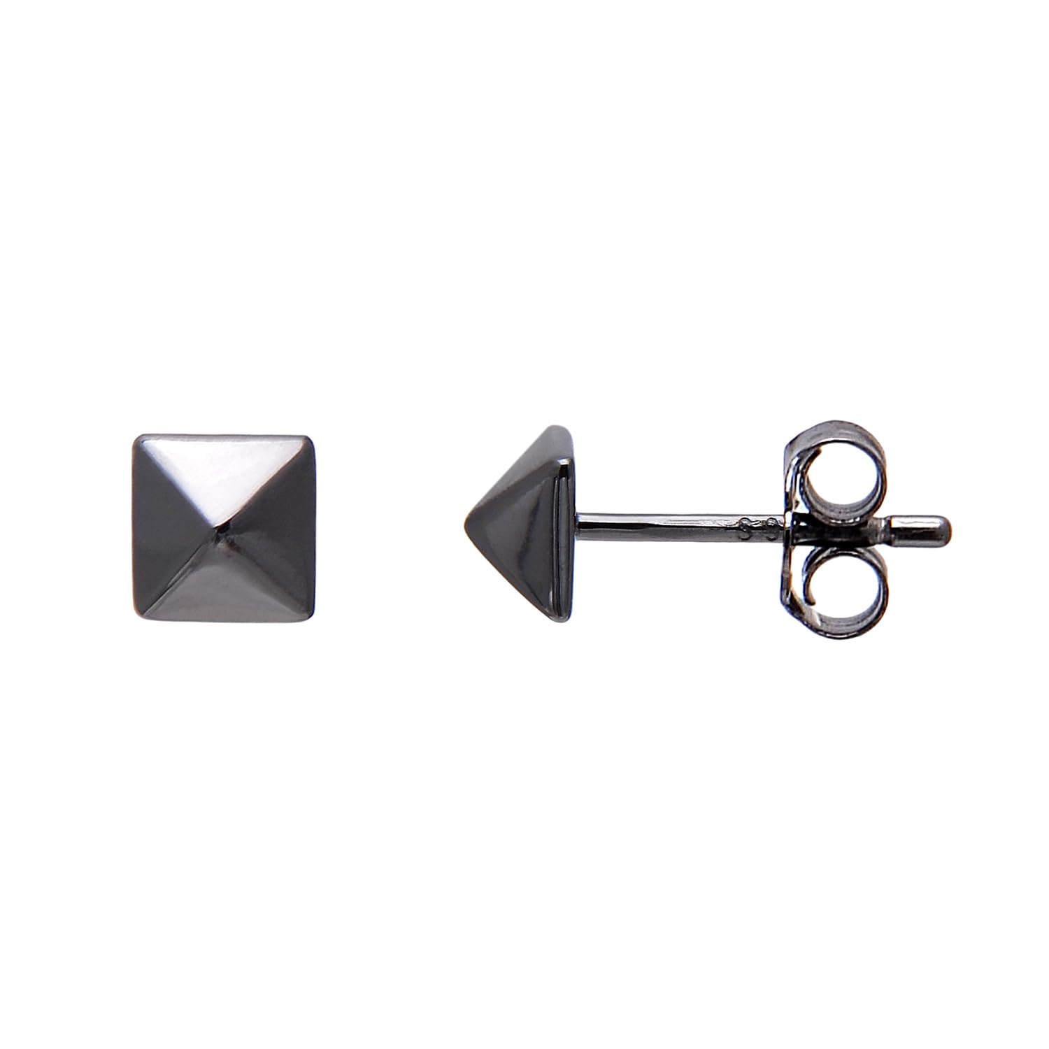 Paialco Sterling Silver 5MM Square Spike Studs Black Earrings for Men Women, Hypoallergenic Stylish Punk Earrings Jewelry