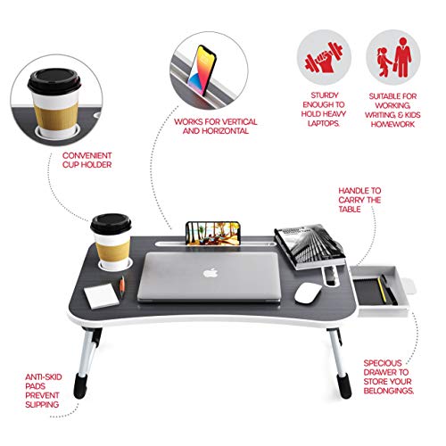 Foldable Standing Laptop Desk/Bed Tray for Dinner, Reading, TV, Eating, Breakfast, Portable Table for Bed and Couch (Gray)