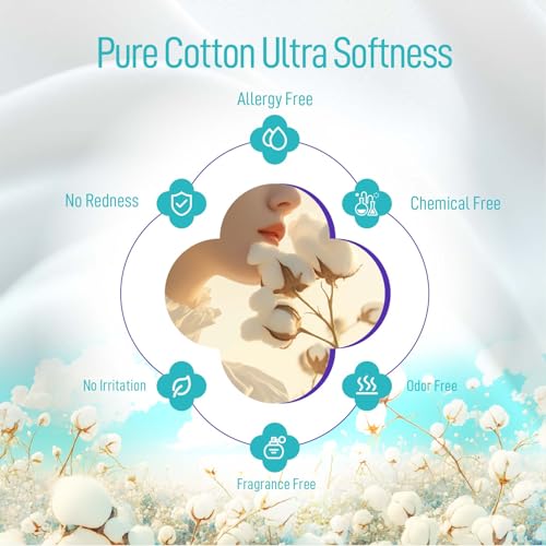 PureSoftness Luxuriously Soft Disposable Face Towel, 100% Cotton, 80 Count, Extra Large 12" x 10" Ultra Soft Dry Wipe for Face Wash, Makeup Remover, Bio-Based Towelette for Sensitive Skin (1 pack)