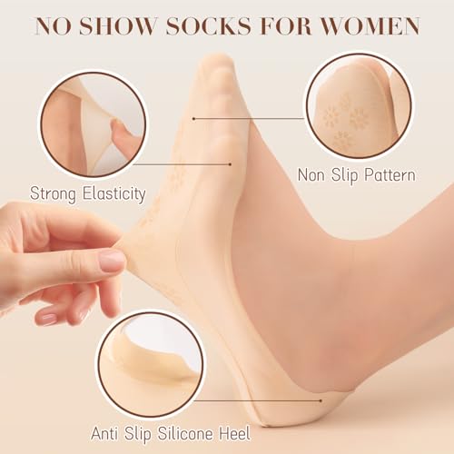 MANZI 5 Pairs No Show Socks Womens Non Slip Invisible Low Cut Thin Footies Socks for Women(Black*2+Nude*3,S)