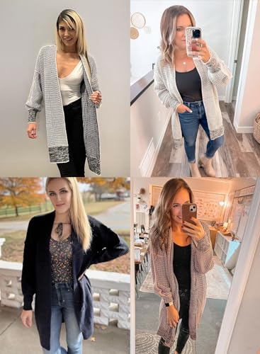 Sidefeel Womens Plaid Long Sleeve Open Front Cardigan Fall Outfits Chunky Knit Oversized Sweaters Winter Coats Purple Medium