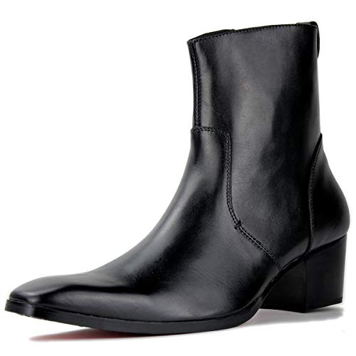 OSSTONE Dress Boot for Men Leather Chukka Designer Boots Calfskin Casual Heel Shoes Zipper-up OS-JY002-Brown-Calfskin-US 12
