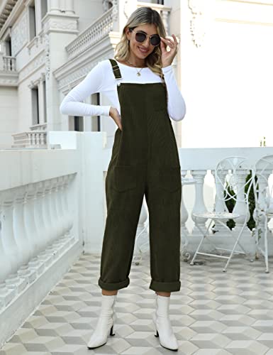 Lentta Fall Fashion Corduroy Overalls For Women Adjustable Straps Bib Corduroy Jumpsuit (ArmyGreen01, XS)